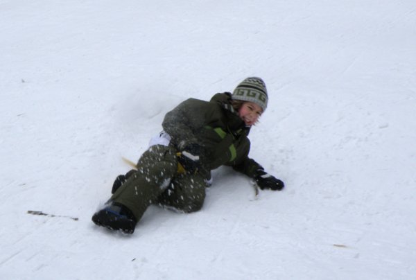 Leevi in sled hill